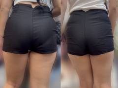 ムチムチしたお尻に生足にパンティラインありのショートパンツ美女2人セット