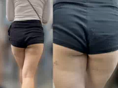 ショートパンツからハミ出るお尻がセクシーなムチムチギャル