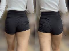 太ももにお尻もムチムチなショートパンツギャル