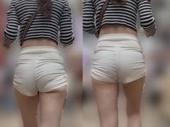 白のショートパンツがムチムチ食い込んでセクシーすぎるお姉さん