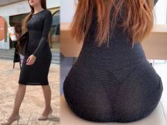 【音あり高画質】透け尻透けパンに巨乳！パンツの輪郭と形が浮き出てます